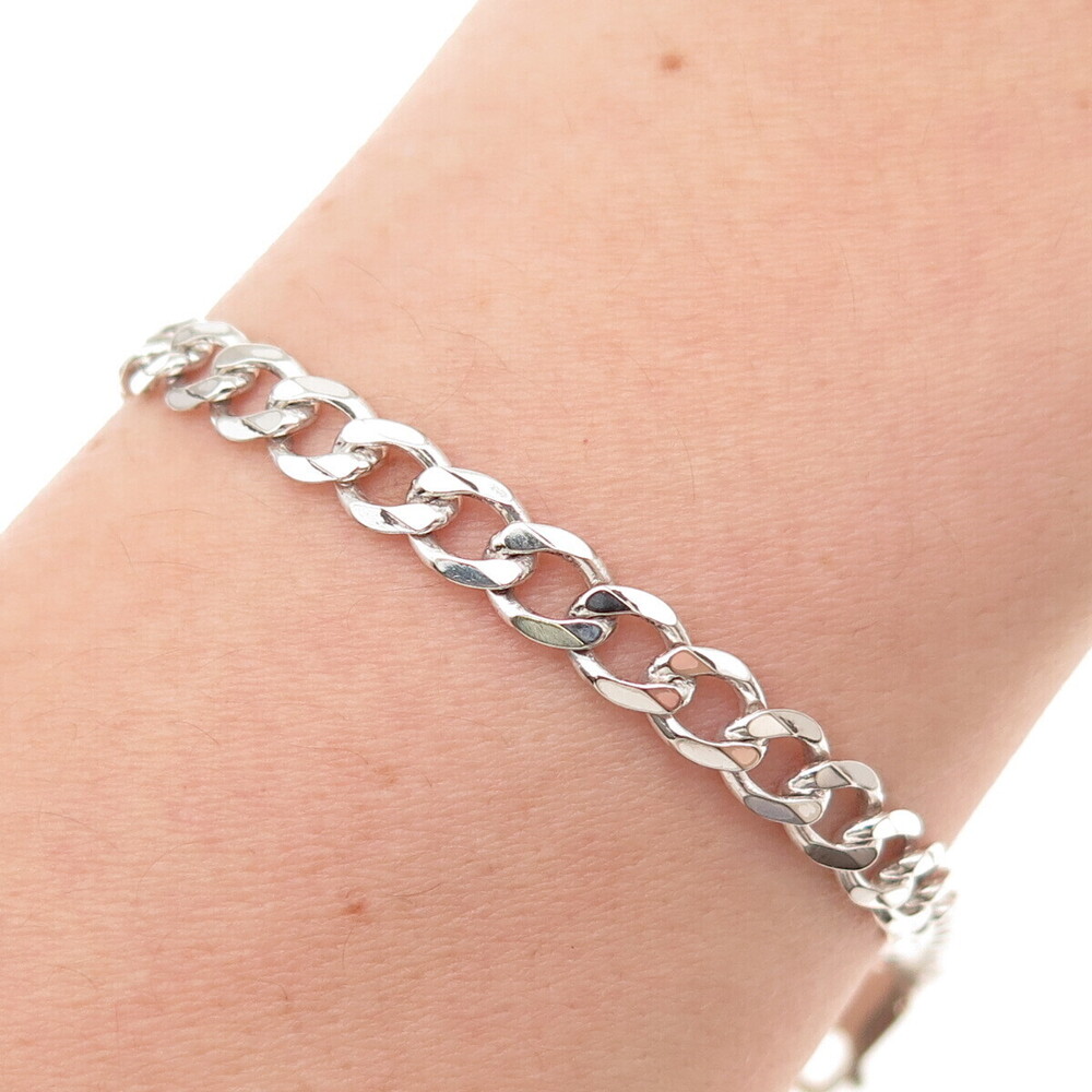 925 Sterling Silver Vintage Italy Curb Link Bracelet 7.5"